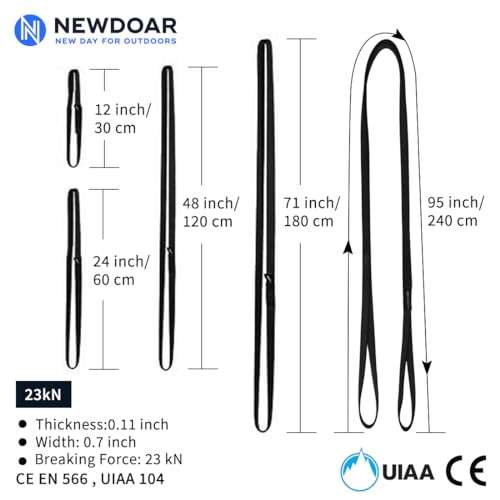 NewDoar CE & UIAA Certified Climbing Sling 16mm Nylon Sling Runners 22KN 4840LB Climbing Utility Cord Rock Climbing,Creating Anchors System,Rappelling Gear,Perfect for Tree Work-Black/71''(180cm)1pcs - Image 3