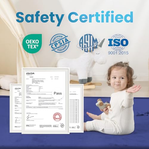 Image of 1.3 inch Thick Baby Play Mat for Floor, 28x72 Foam Tummy Time Mat, Padded Support Soft Plush Bedside Rugs for Infant Kids Toddler Crawling Kick Activity (Royal Blue)