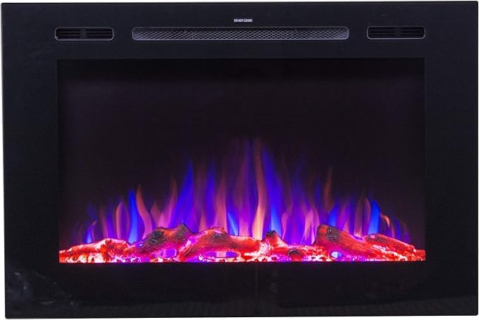 Image of Touchstone Smart Electric Fireplace-The Forte 40 inch Recessed Mounted-30 Realistic Ember Color /Flame Options-1,500W Heater w /Thermostat-Black-Log & Crystal Hearth Options-Alexa /WiFi Enabled