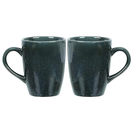 Image of QIMACPLUS Indian Handcrafted Ceramic Stylish Dark Green Colour Finish Elegant Design Plain Sparkling Print Ceramic Cup Mug 350ML (Pack of 2)