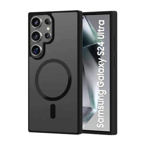 Image of CEDO Magnetic Cover for Samsung Galaxy S24 Ultra | Compatible with MagSafe Wireless Charging | Matte Black Case Designed with Magnetic Lock Shockproof Edge Protection Backcover (Translucent Black)