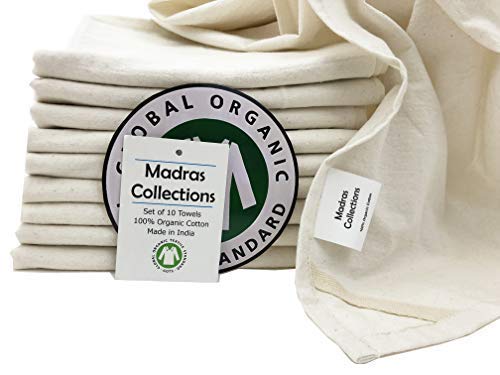 10 Pack Flour Sack Dish Towels, Certified Organic Cotton, Flour Sack Towels, Highly Absorbent, Tea Towels For Embroidery, Kitchen Dish Towels,28X28 Inches (Ivory) Flour Sack Towels #TOP6