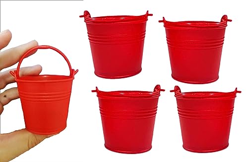20 Mini Baldes 5,5cm Plástico com Alça para Mimos, Prendas Jardim e Lembrancinhas (Vermelho)