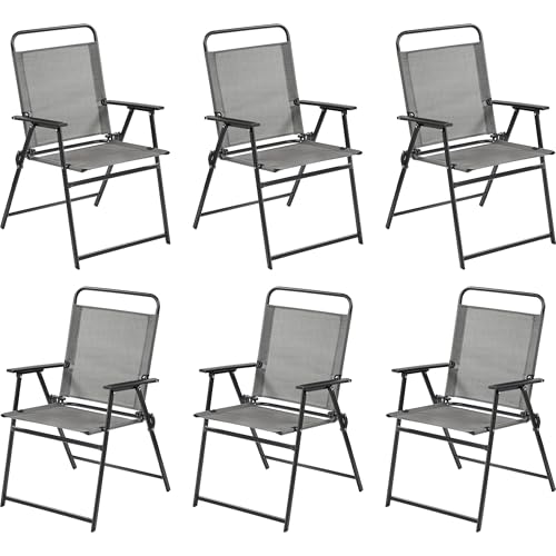 Yaheetech Juego de 6 Sillas de Jardín Plegable Sillas de 550g Texteline Terraza Exterior con Respaldo Ergonómico Asiento Transpirable y Reposabrazos Carga 100kg Gris