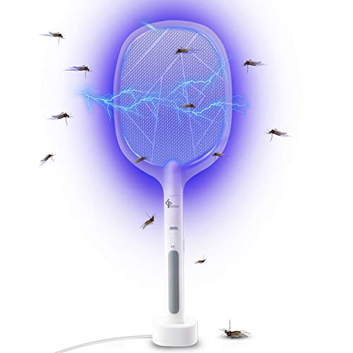 GLOUE 2 in 1 Bug Zapper, Electric Fly Swatter Mosquitoes Killing without Waving Hands, Fly Zapper Indoor Mosquito Swatter Suitable for Home and Outdoor, 3000 Volts & USB Charger