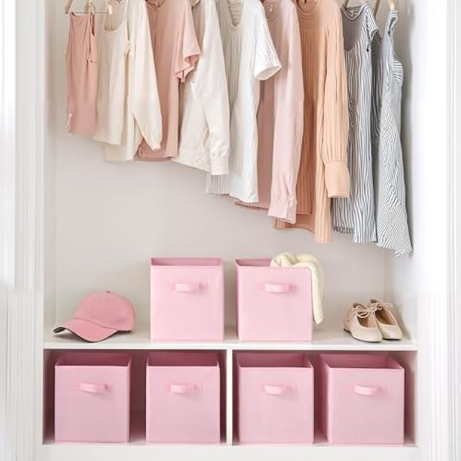 Cupic Cupid 11x11 Storage Cubes, 6 Pack Open Storage Bins with Handles, Collapsible Cube Bins for Closet, Shelves, Offices, Pink