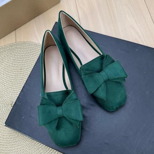 Image of WENJIAZHIZHI Square Toe Bow Ballet Slip-On | Classic Suede Finish,Chic Bow Detail,Effortless Everyday Style,Wedding Party Office,Plus Size Available