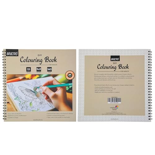 Image of BRUSTRO DIY Colouring Book for Adults | 9x9 inches, 160 GSM, 25 Perforated Sheets | Ideal for Fineliners, Colour Pencils, Brush Pens, Markers.