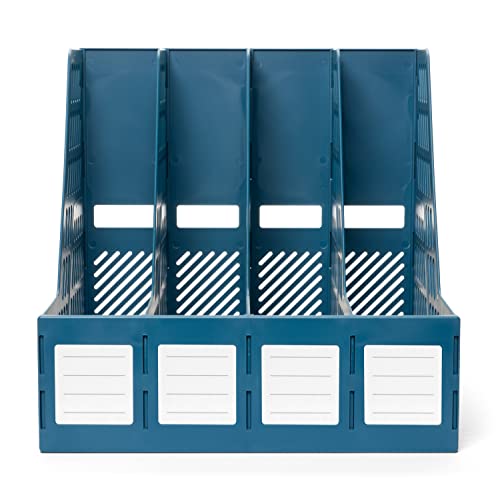 Alfion Collapsible Magazine Holder, 4 Vertical Slots | Modern Color Office Desk Organizer For File Storage (Navy Blue) #TOP6