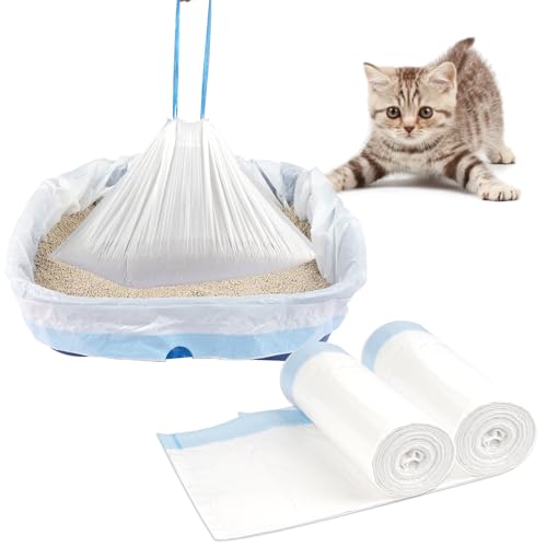 20 Stück Reißfeste Katzenklo Beutel, 95×45 cm Katzenklo Tüten, Dicke Katzentoilettenbeutel mit Zugbändern, Starke Tragfähigkeit Katzenstreubeutel