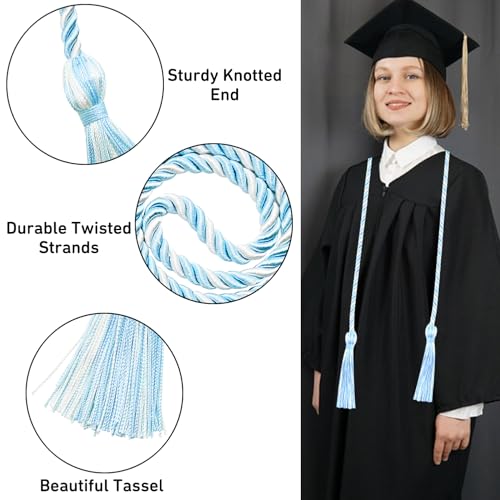 Image of Graduation Honor Cords Light Blue and White Graduation Cords with Tassels, 67 inch Long for Graduation Students