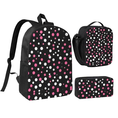 Sac à dos 3 en 1 anti-désordre à pois noirs 43 cm avec trousse