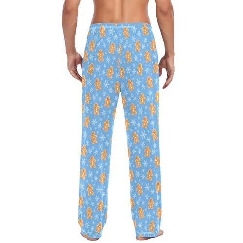 Mens Cotton Pajama Pants Sleep Lounge Pj Bottoms Sleepwear with Pockets Drawstring S Snowflake Cookie Man Blue3
