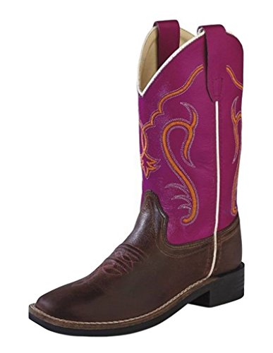 Old West Girls' Colorful Western Cowboy Boot Square Toe Brown 5 D(M) US