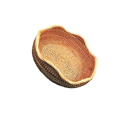 STOBAZA Fruit Storage Basket Countertop Basket Food Storage Basket Food Trays Round Bread Serving Basket Cupcake Basket Bread Basket Breakfast Basket Woven Storage Baskets Wavy Bowl Wooden