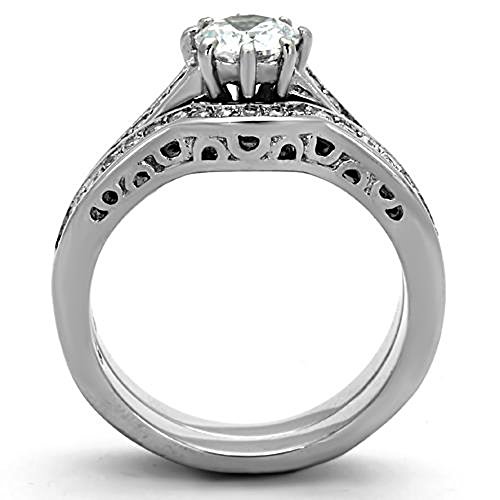 Marimor Jewelry Women's 1.85 Carat Cubic Zirconia Stainless Steel 316 Wedding Ring Set Size 5-102