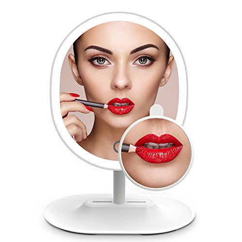 MiroPure Makeup Mirror with Light, 16 LED Vanity Lighted Mirror 5x Magnifying with Adjustable Brightness, Touch-control, USB Rechargeable&Portable