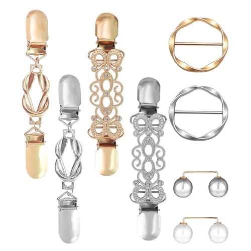 Molirex 8 Piezas Cardigan Clips Vintage Clips de Chal Metal Anillo para Bufanda Retro Broches Hebillas para Camisa Camiseta Vestido Suéter Ropa