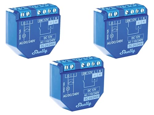SHELLY Accionador de conmutación WiFi Plus 1 16 A Bluetooth (3 unidades)