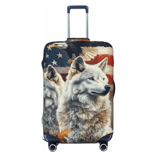 American Flag Wolf Print Travel Luggage Cover Elastic Baggage Protector Fits 29-32 Inch Luggage