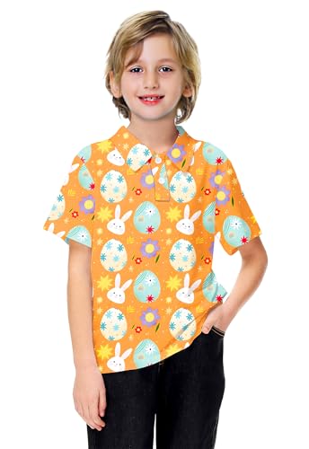 Image of AOBUTE Kids 4th of July Polo American Flag Short Sleeve Button Down Shirts Tops 3-14 Years
