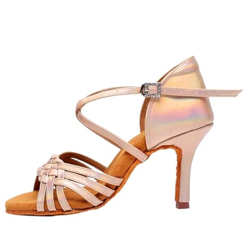 Calzado de Baile Latinas Damas Salón Práctica(Champagne Gold 8.5CM,37)