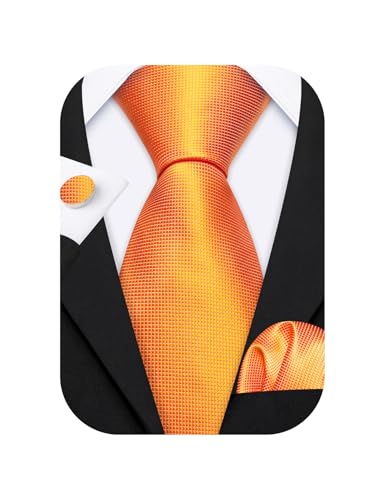Image of Barry.Wang Tie Sets for Men Silk Stripe Necktie Woven Checkered Handkerchief Cufflinks Formal Business Wedding