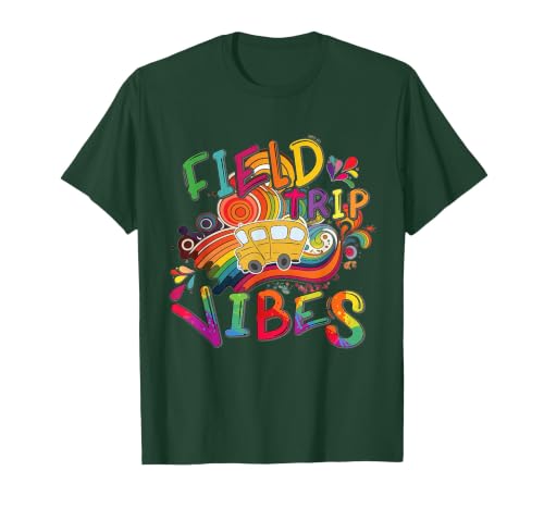 Funny Field Trip Vibes Field Day 2024 Boys Girls Students T-Shirt, Men, Dark Green, Small
