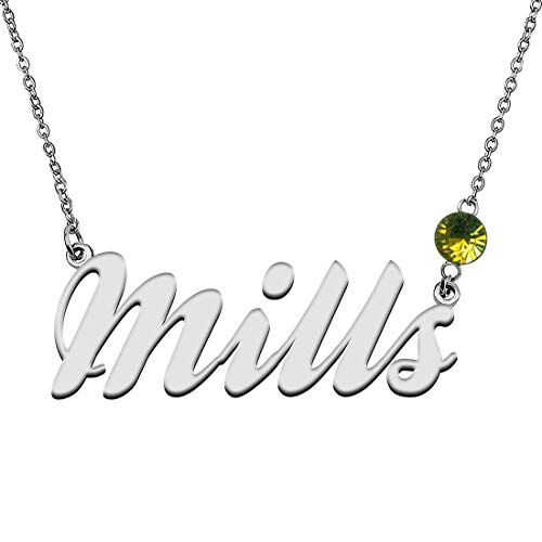GR859C Personalized Charm Name Necklace with Birthstone for Best Friends Mills