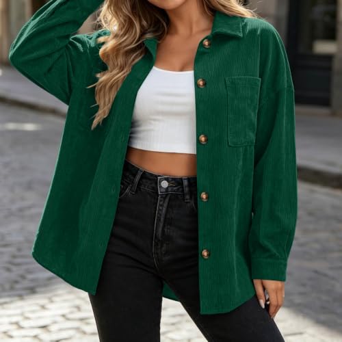 Women Lapel Corduroy Shacket Button Down Long Sleeve Oversized Jacket - image 6