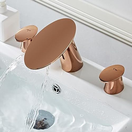Robinet mitigeur de lavabo cascade or rose avec 2 poignées
