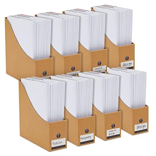 Juvale 8 Pack Kraft Paper Material Cardboard Magazine Holder with Labels for Bookshelf, Desktop File Organizer for Documents (3.5 x 10.2 x 10.6 In)