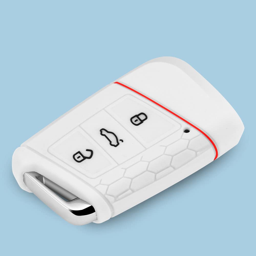 Funda de Silicona para Llave de Coche con Mando a Distancia, Llavero, Llavero, Apto para Volkswagen VW Magotan Passat B8 Golf para Skoda Superb A7, Blanco