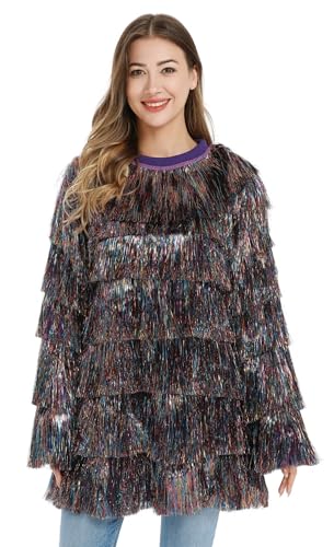 Tinsel Dress for Women, Multilayer Fringe Tinsel Foil Dance Costum