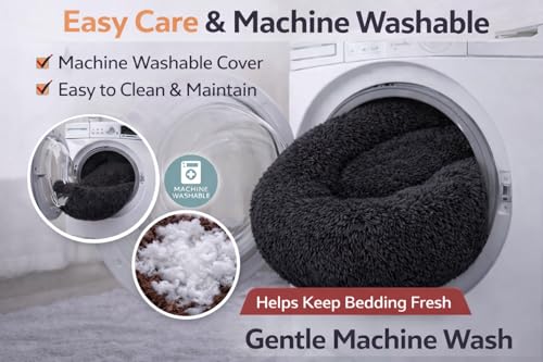 Image of ZEXSAZONE Summer Round Doughnut Comfortable Durable 2 in 1 and Washable Pet Bed | Cat Bed | Puppy Bed | Dog Bed | Medium Dog Bed for Cats Puppies Labrador German (Black, Large)