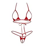 FGHSFRT Womens 2Pcs Extreme Bikini Halterneck Top and Bowknot Micro Thong Sets Swimwear Red