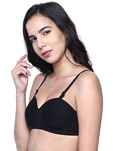 Image of INKURV Cotton Rich Padded T-Shirt Bra for Women, Seamless, Non-Wired with Detachable Straps, Sweet Heart Neckline, Everyday Bra 3 /4th Coverage with no spillage- ROMI Combo of 2