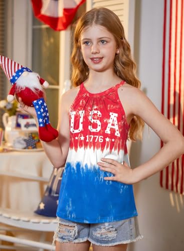 Image of BesserBay Girls Summer Back Button Halter Neck Tank Top Cold Shoulder Casual Blouse Pleated Sleeveless Shirts 5-14 Years
