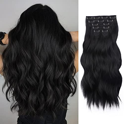 AISI BEAUTY Clip in Hair Extensions for Women Long Wavy Synthetic Hair Extensions with Full Head Hidden Headband Hairpiece 6PCS 20 Inches 240g（1B）