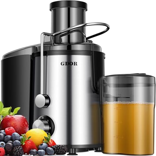 GDOR Entsafter Gemüse und Obst 800W Entsafter aus Edelstahl 76mm Großem Mund Juicer Machine 3 Geschwindigkeitsstufen Zentrifugaler Schnelles Entsaften Leicht zu Reinigen mit Bürste BPA-frei
