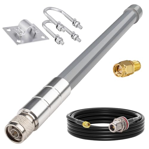 YOTENKO 2.4GHz WiFi Antenna 5 dBi, Omni Antenna Fiberglass N-Male Connector + 10FT Low Loss YMR240 Cable (RPSMA), IP67 Waterproof for Wireless Routers, Access Points, Signal Boosters