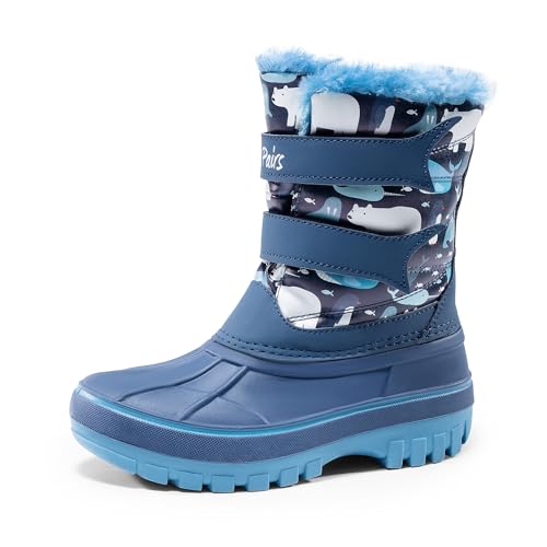 DREAM PAIRS Boys Girls Snow Boots Water-Resistant Outdoor Sport Warm Cozy Anti-Slip Cute Ankle Winter Shoes for Toddler/Little/Big Kid 6 Toddler Blue/Navy