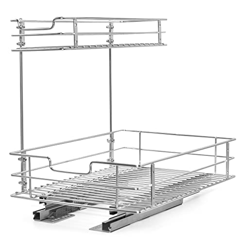 Mrub 2-Tier Cabinet Pull Out Shelves - Stainless Steel Under Shelf Storage For Kitchen, Pantry Or Bathroom, Heavy-Duty Under Kitchen Sink Organizer, Anti-Rust Slide Out Cabinet Organizer #TOP1