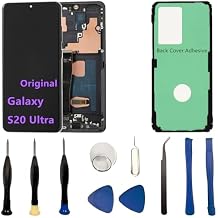 Original 6.9" AMOLED Display for Samsung Galaxy S20 Ultra Screen Replacement OEM S20Ultra 5G SM-G988U SM-G988U1 Display Touch Screen Digitizer Assembly with Black Frame+Back Cover Adhesive+Tools