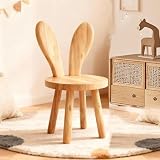 Tagtight Kleiner Kinderstuhl mit Hasenohren-Rückenlehne, Massivholz Bretthocker, Kleiner Stuhl ab 1 Jahr, Süßer Sitzhocker für Kinder zur Kindermöbel zum Essen, Lesen und Spielen, Geschenke für Kinder