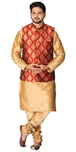 Image of Men's Silk Kurta Pajama Jacket /Waistcoat /Blazer Set