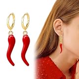 QEXUJOW Pendientes para mujer,Un par de pendientes de aro dorados con forma de chile, con un acabado de esmalte brillante, únicos y llamativos.