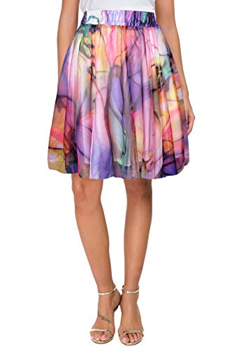 Afibi Womens Summer High Waist Chiffon Floral Print Swing Beach Mini Skirt (Small, Purple)