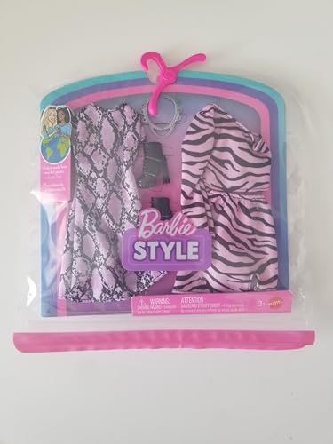 Barbie Style Fashion Pack, 2 trajes florales rosa y púrpura con accesorios para muñecas Barbie