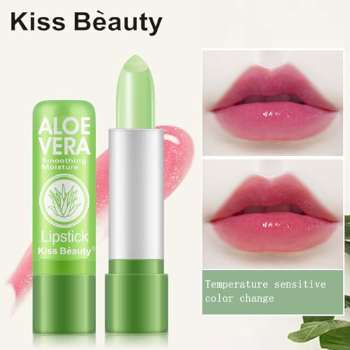 3 PCS Aloe Vera Lip Balm,Hydrating Lip Balm for Dry Lip,Long Lasting Lip Balm Stick,Long Lasting Lip Gloss,Aloe Vera Moisturizing Color Changing Lip Balm Gloss Lipstick Beauty Tool - Image 5